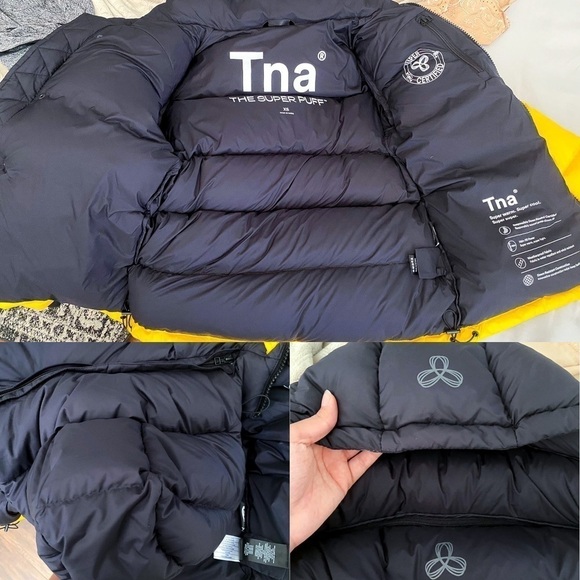 Aritzia Jacket The Super Puff Goose Down Warm Winter Hood Black Yellow XS GUC - Picture 8 of 12